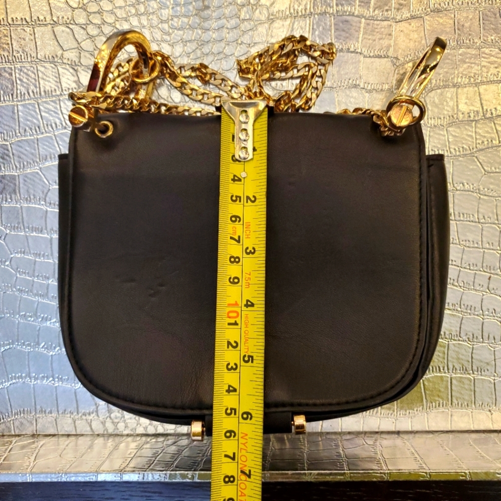 Mini Black Faux Leather Crossbody Bag with Gold Chain - Picture 10 of 11
